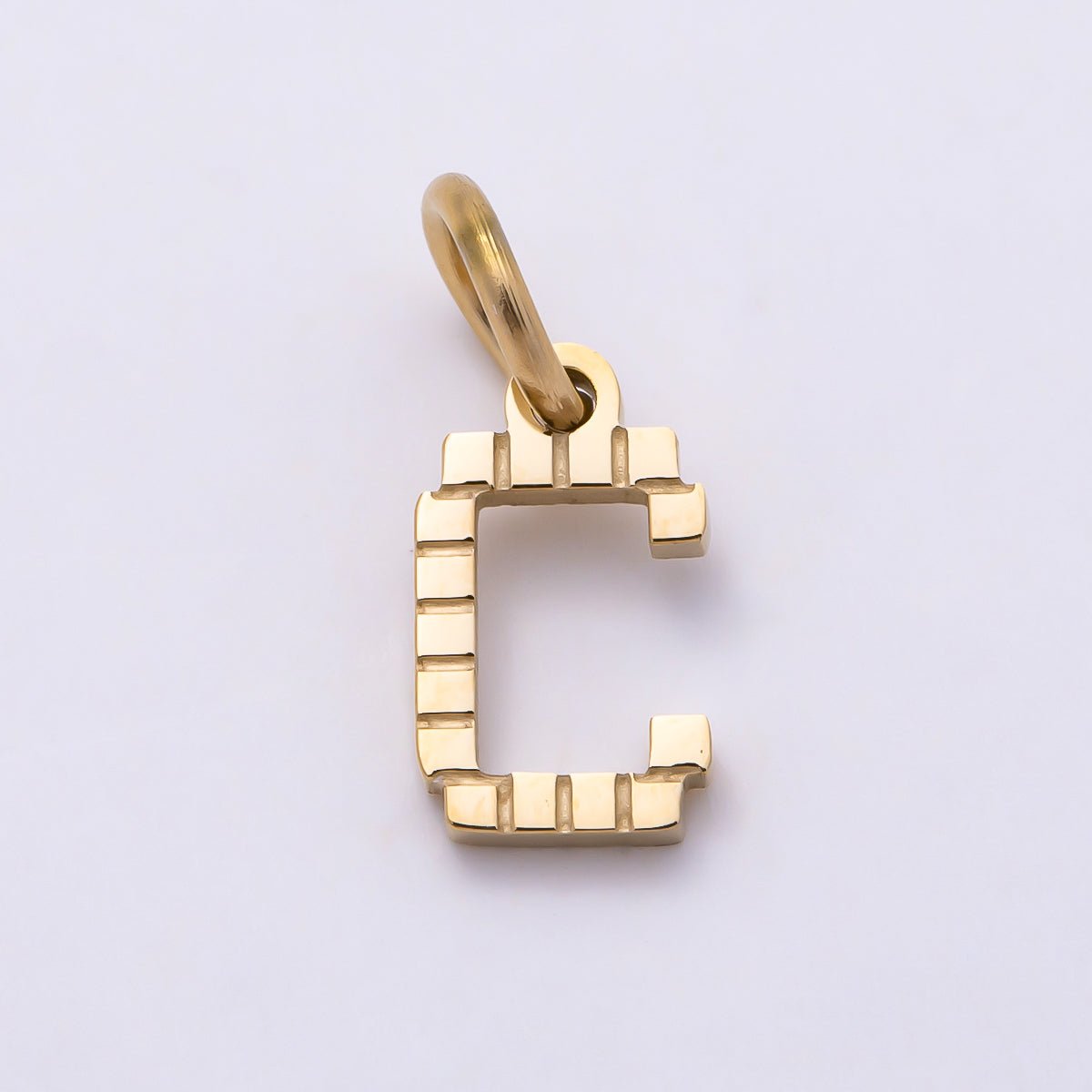 PVD Stainless 8.5mm Lined Ribbed Digital Alphabet Initial Letter Charm | Charms-01126 ~ Charms-01151 - DLUXCA