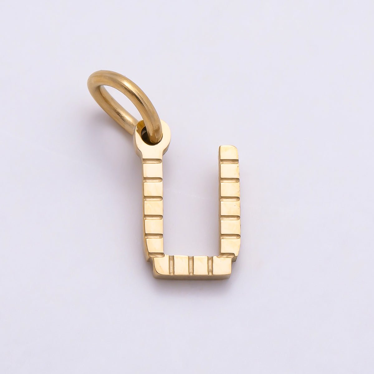 PVD Stainless 8.5mm Lined Ribbed Digital Alphabet Initial Letter Charm | Charms-01126 ~ Charms-01151 - DLUXCA