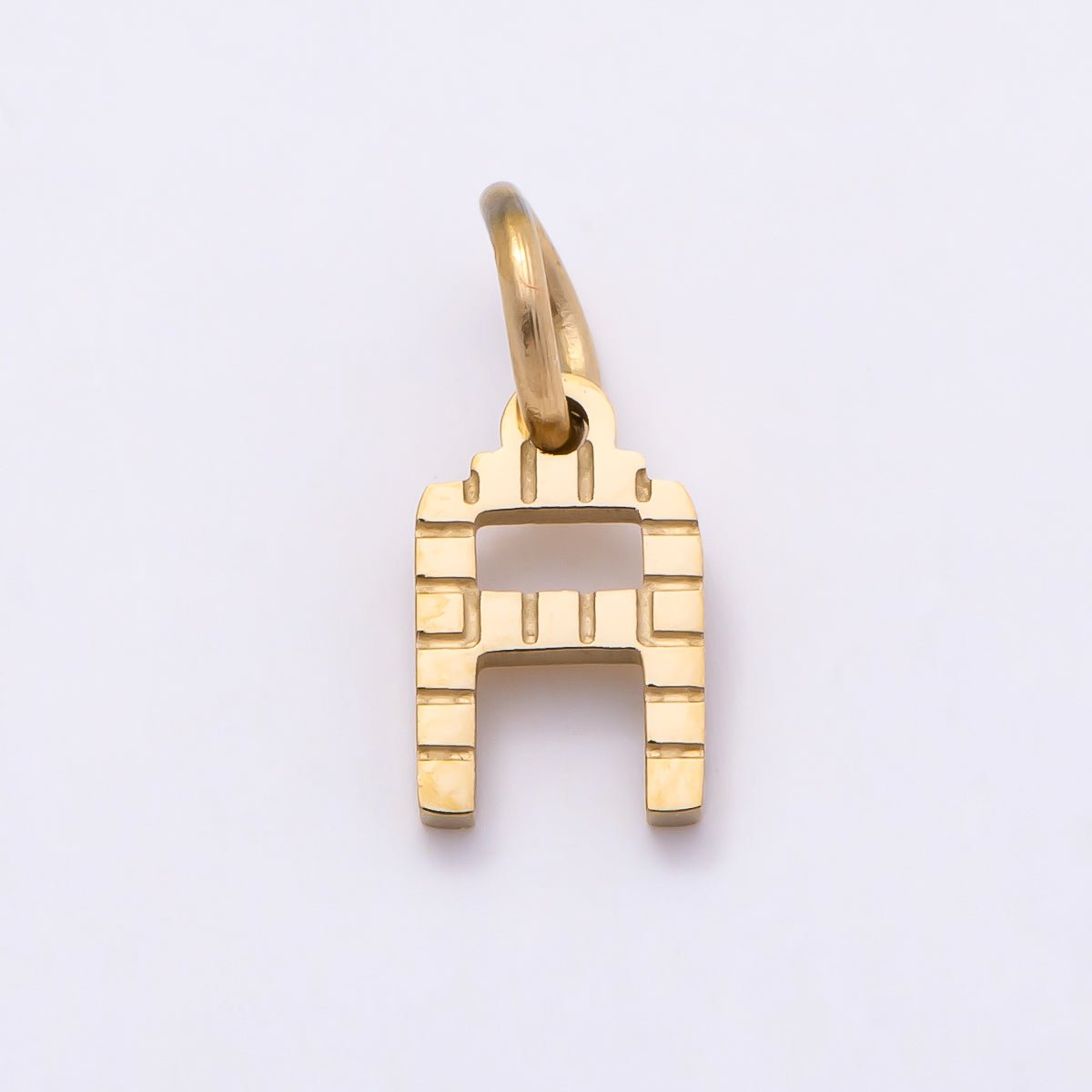 PVD Stainless 8.5mm Lined Ribbed Digital Alphabet Initial Letter Charm | Charms-01126 ~ Charms-01151 - DLUXCA