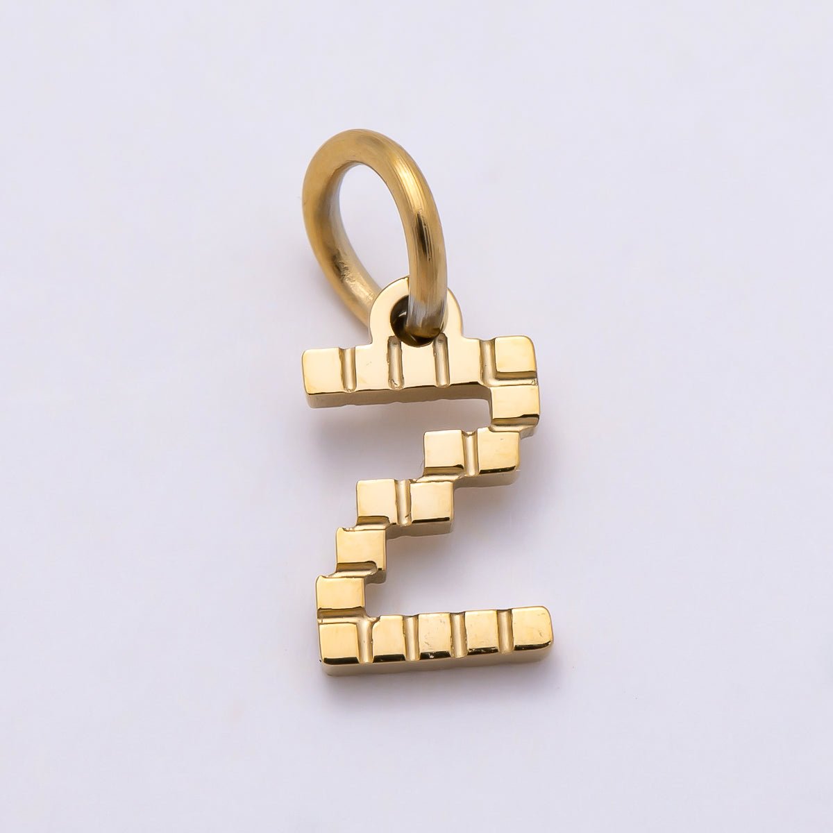 PVD Stainless 8.5mm Lined Ribbed Digital Alphabet Initial Letter Charm | Charms-01126 ~ Charms-01151 - DLUXCA