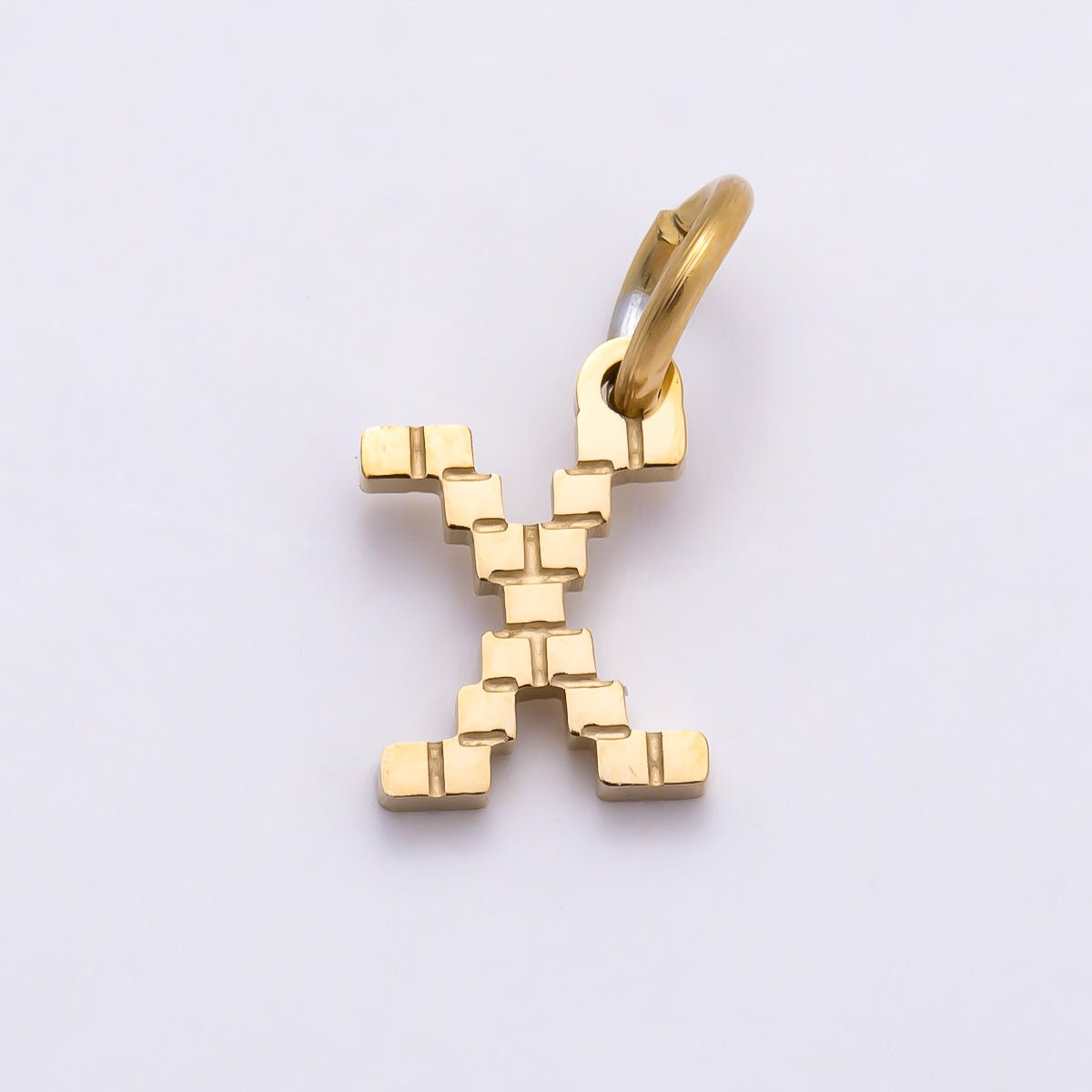 PVD Stainless 8.5mm Lined Ribbed Digital Alphabet Initial Letter Charm | Charms-01126 ~ Charms-01151 - DLUXCA