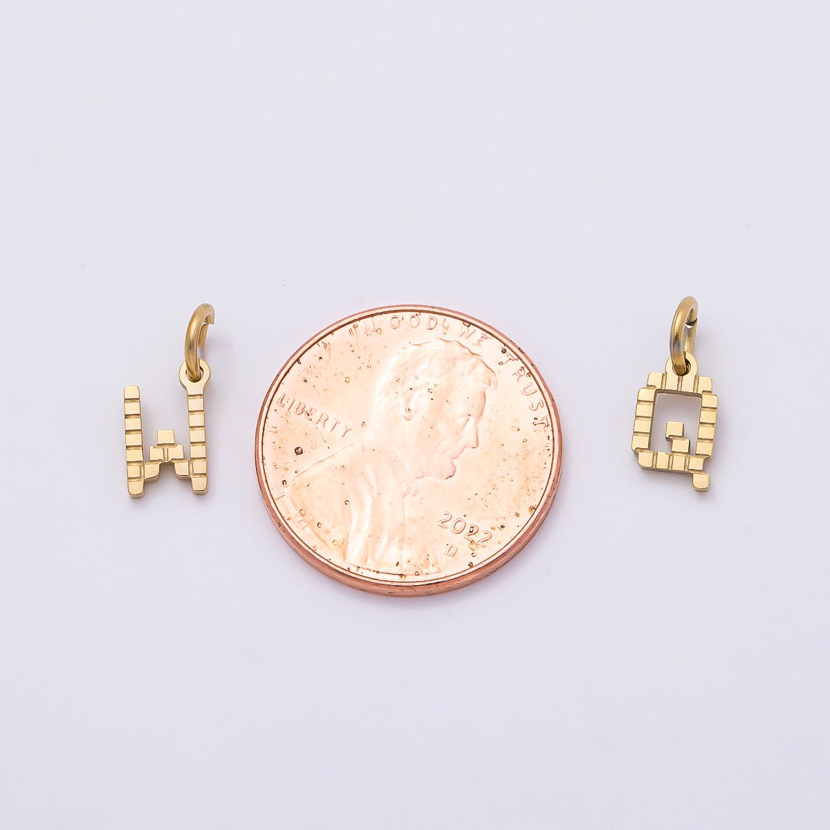 PVD Stainless 8.5mm Lined Ribbed Digital Alphabet Initial Letter Charm | Charms-01126 ~ Charms-01151 - DLUXCA
