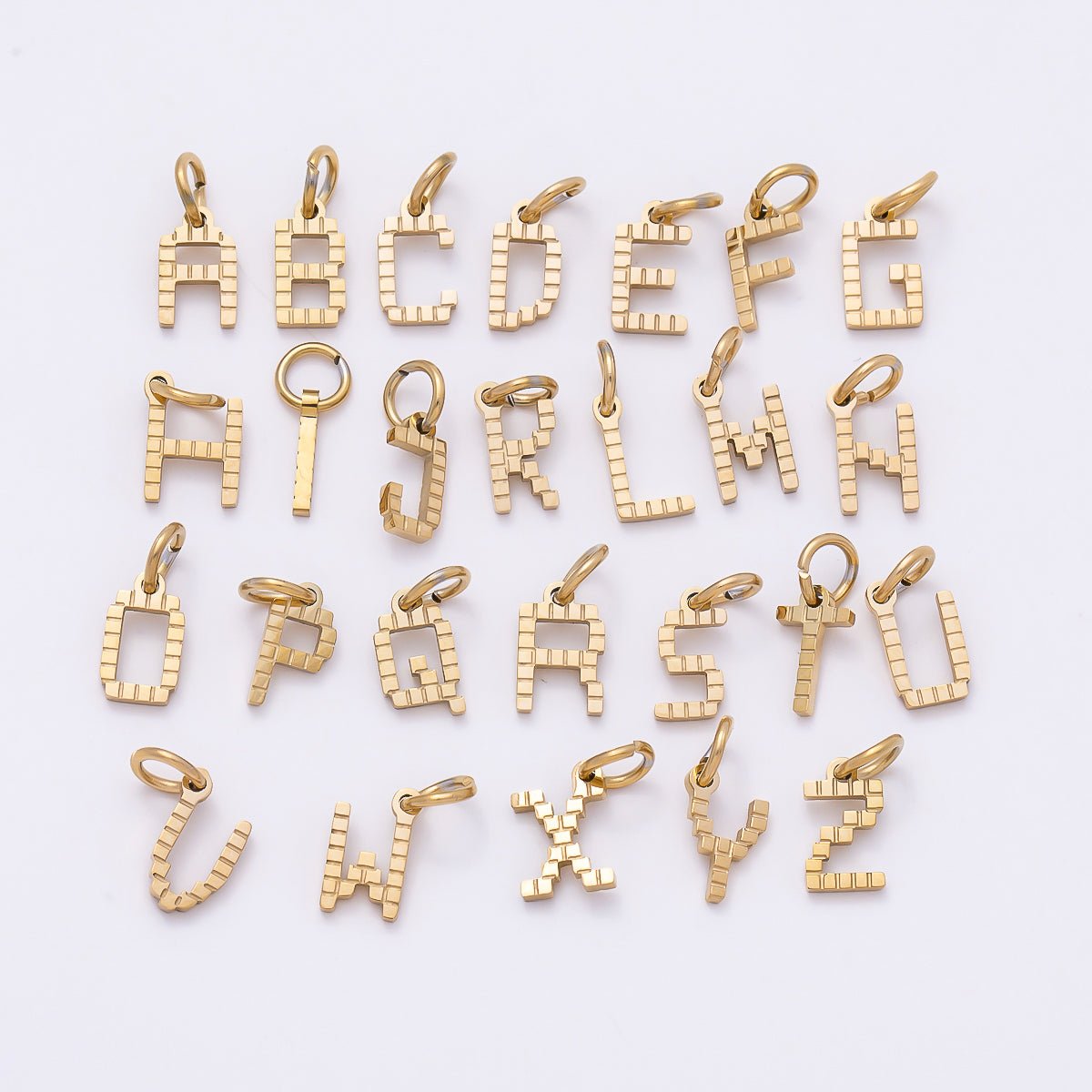 PVD Stainless 8.5mm Lined Ribbed Digital Alphabet Initial Letter Charm | Charms-01126 ~ Charms-01151 - DLUXCA