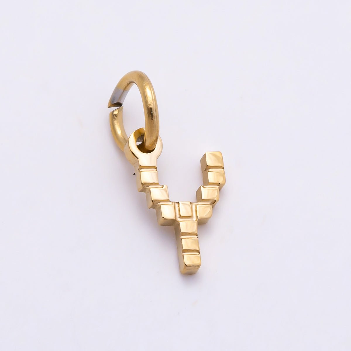 PVD Stainless 8.5mm Lined Ribbed Digital Alphabet Initial Letter Charm | Charms-01126 ~ Charms-01151 - DLUXCA