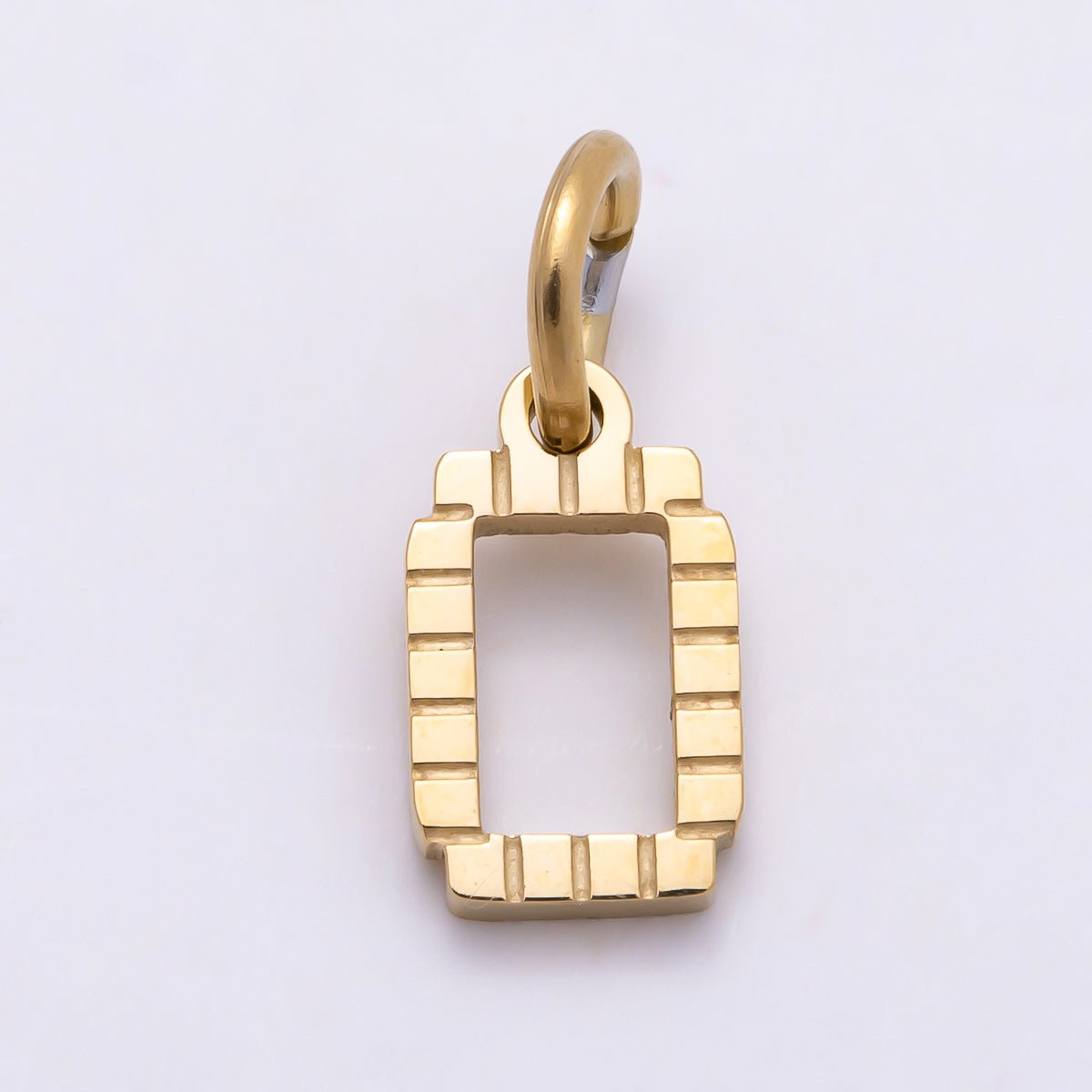 PVD Stainless 8.5mm Lined Ribbed Digital Alphabet Initial Letter Charm | Charms-01126 ~ Charms-01151 - DLUXCA