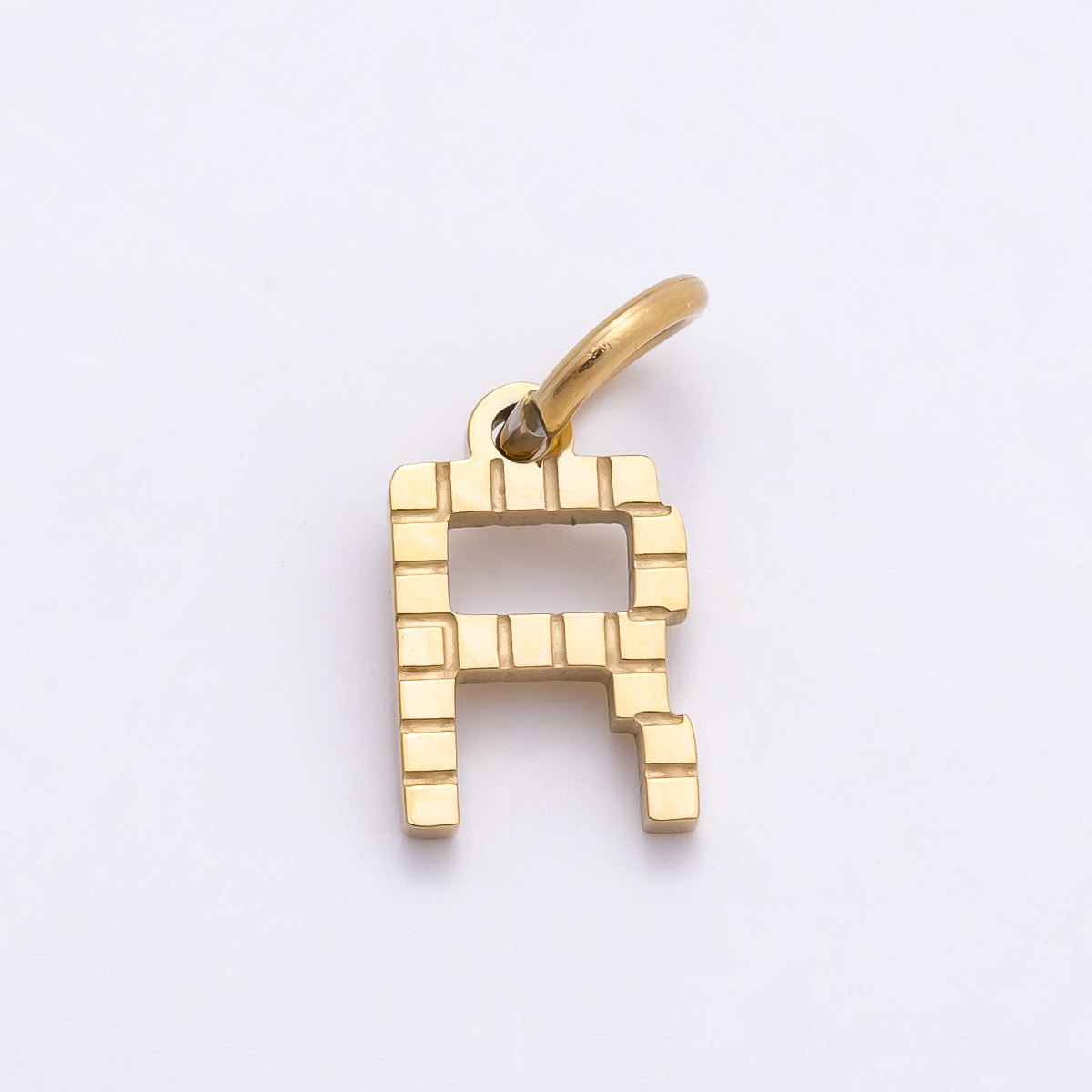 PVD Stainless 8.5mm Lined Ribbed Digital Alphabet Initial Letter Charm | Charms-01126 ~ Charms-01151 - DLUXCA