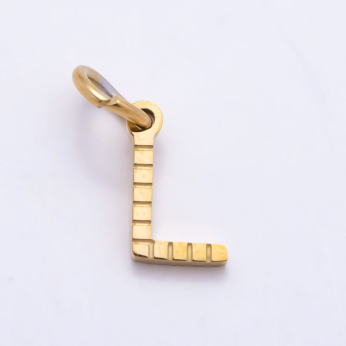 PVD Stainless 8.5mm Lined Ribbed Digital Alphabet Initial Letter Charm | Charms-01126 ~ Charms-01151 - DLUXCA