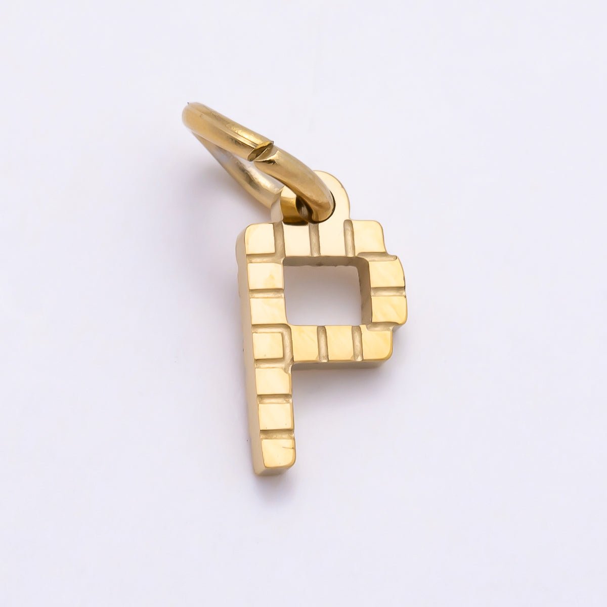 PVD Stainless 8.5mm Lined Ribbed Digital Alphabet Initial Letter Charm | Charms-01126 ~ Charms-01151 - DLUXCA