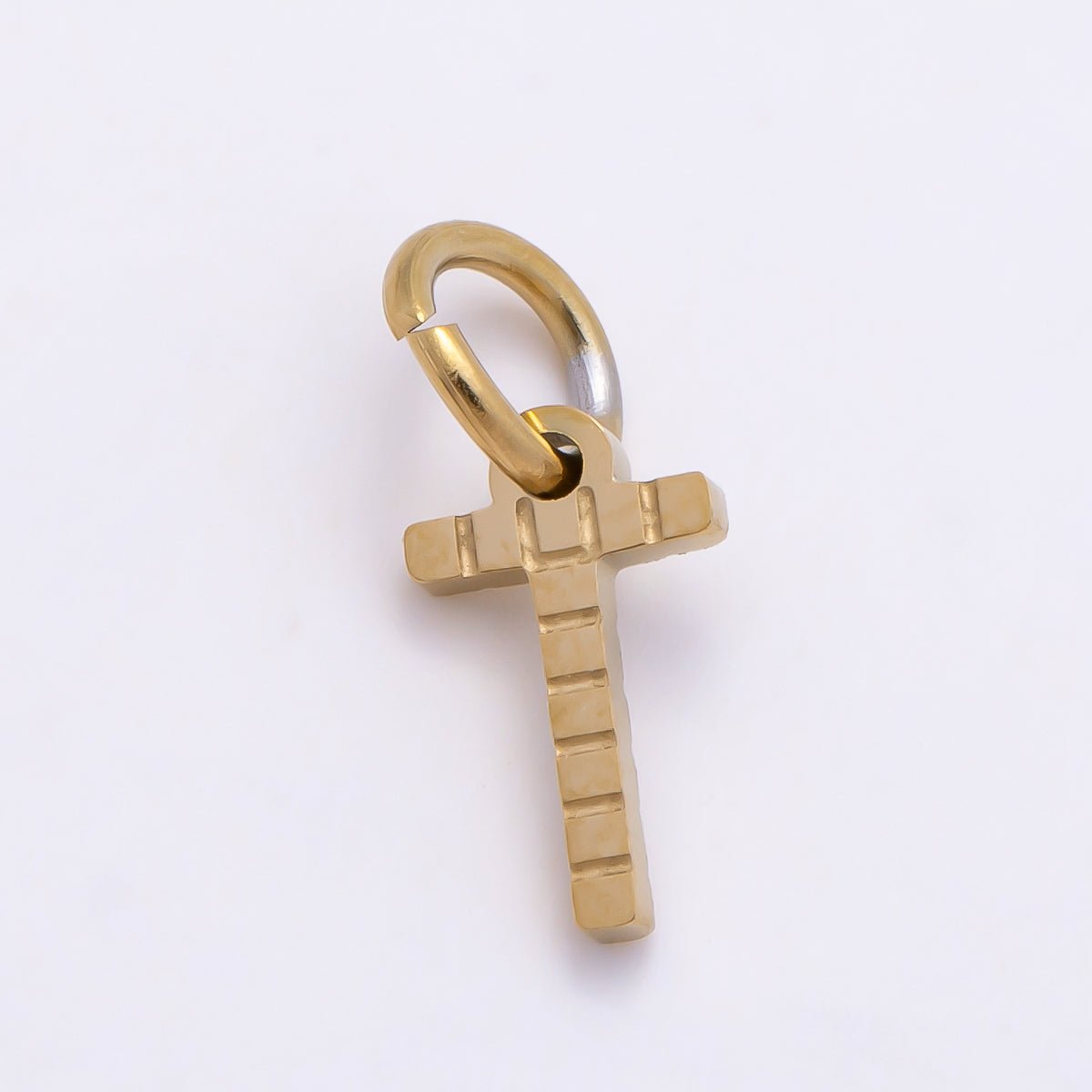 PVD Stainless 8.5mm Lined Ribbed Digital Alphabet Initial Letter Charm | Charms-01126 ~ Charms-01151 - DLUXCA