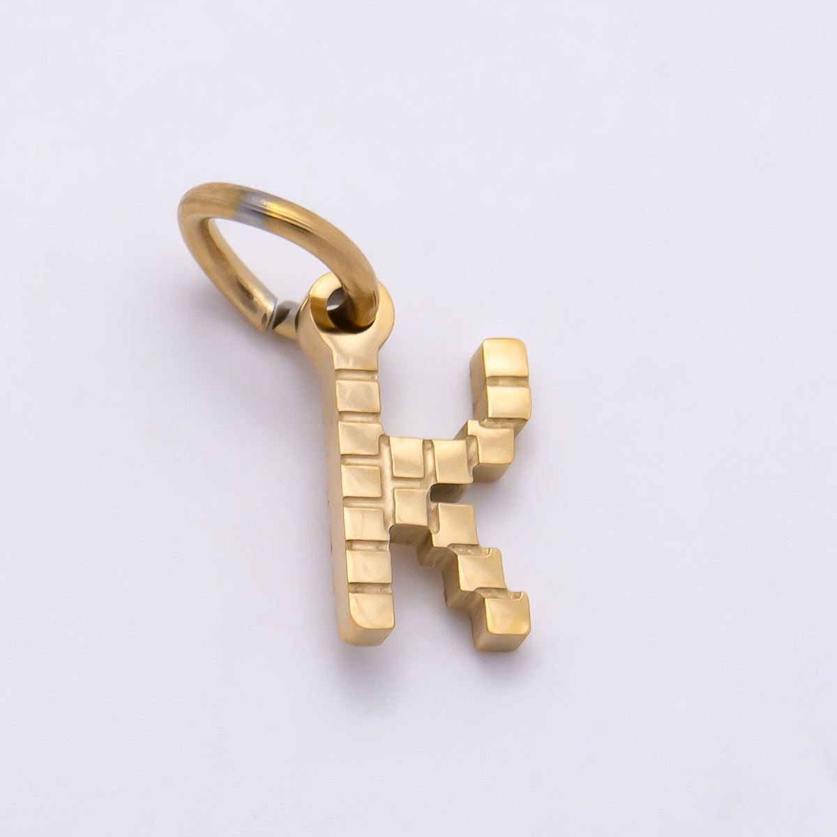 PVD Stainless 8.5mm Lined Ribbed Digital Alphabet Initial Letter Charm | Charms-01126 ~ Charms-01151 - DLUXCA