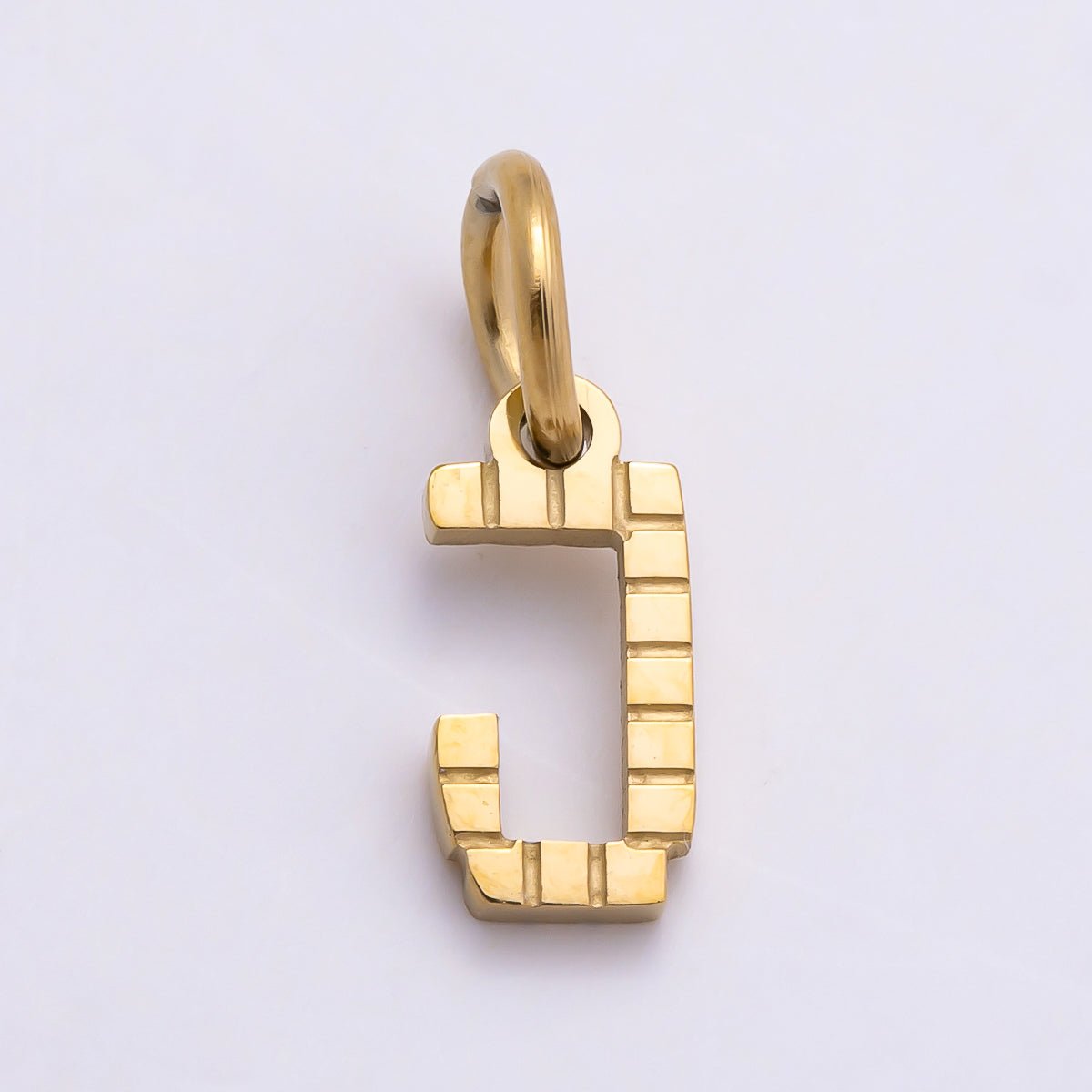 PVD Stainless 8.5mm Lined Ribbed Digital Alphabet Initial Letter Charm | Charms-01126 ~ Charms-01151 - DLUXCA
