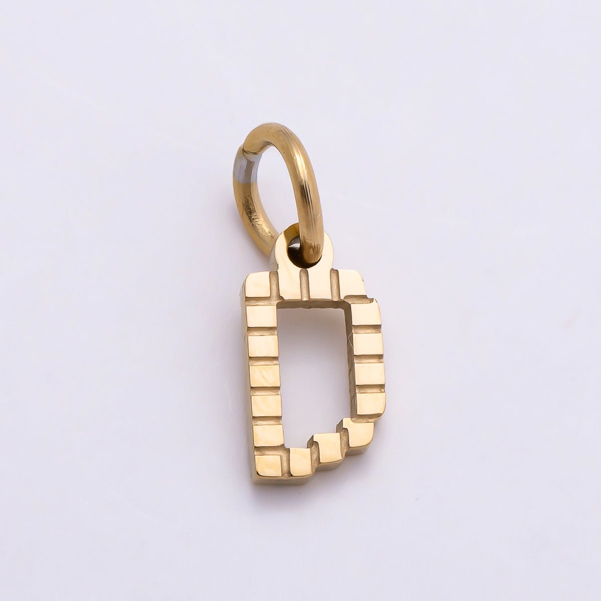 PVD Stainless 8.5mm Lined Ribbed Digital Alphabet Initial Letter Charm | Charms-01126 ~ Charms-01151 - DLUXCA
