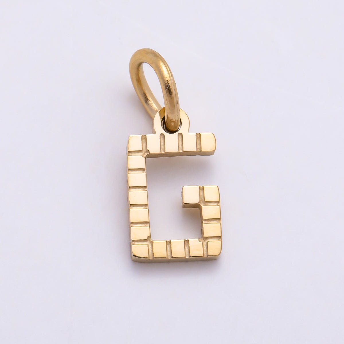 PVD Stainless 8.5mm Lined Ribbed Digital Alphabet Initial Letter Charm | Charms-01126 ~ Charms-01151 - DLUXCA