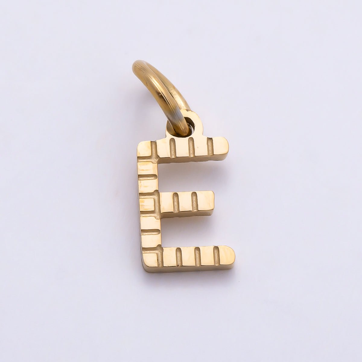 PVD Stainless 8.5mm Lined Ribbed Digital Alphabet Initial Letter Charm | Charms-01126 ~ Charms-01151 - DLUXCA