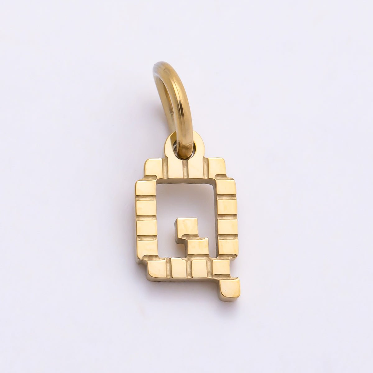 PVD Stainless 8.5mm Lined Ribbed Digital Alphabet Initial Letter Charm | Charms-01126 ~ Charms-01151 - DLUXCA