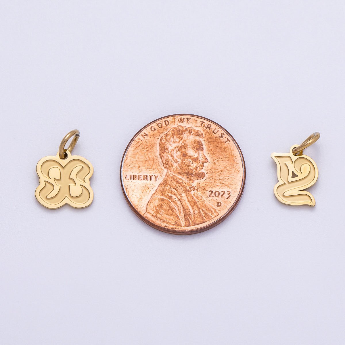 PVD Stainless Steel 10mm Old English Alphabet Letter Mini Charm A - Z | Charms - 00720 ~ Charms - 00745 - DLUXCA