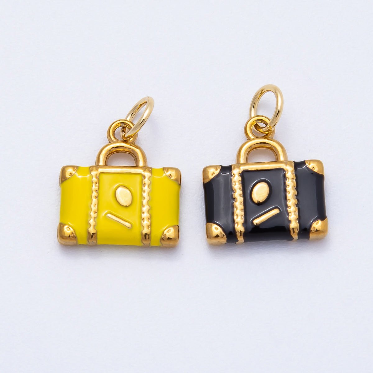 PVD Stainless Steel 13mm Yellow Black Enamel Suitcase Travel Charm | Charms - 00700 - Charms - 00701 - DLUXCA