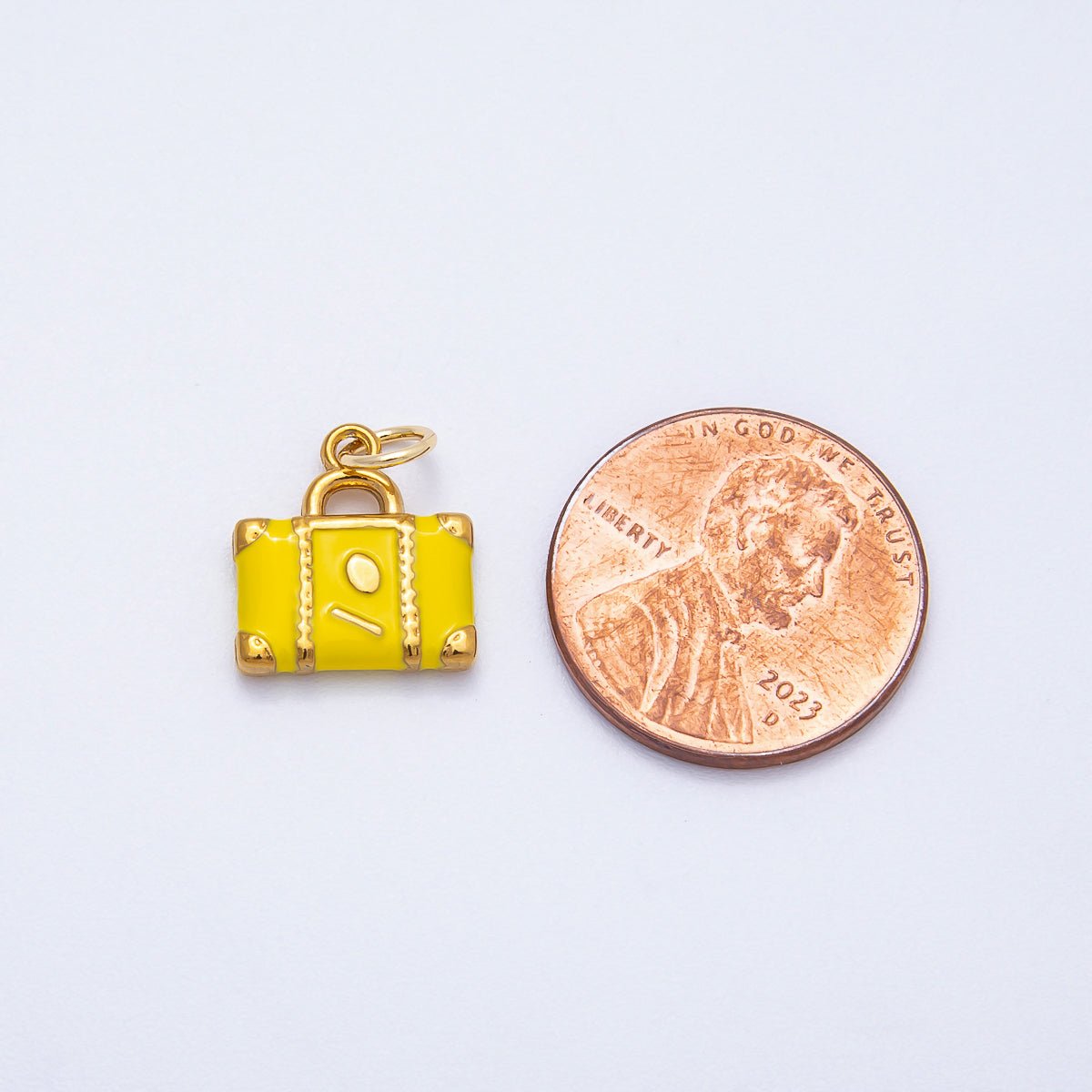 PVD Stainless Steel 13mm Yellow Black Enamel Suitcase Travel Charm | Charms - 00700 - Charms - 00701 - DLUXCA