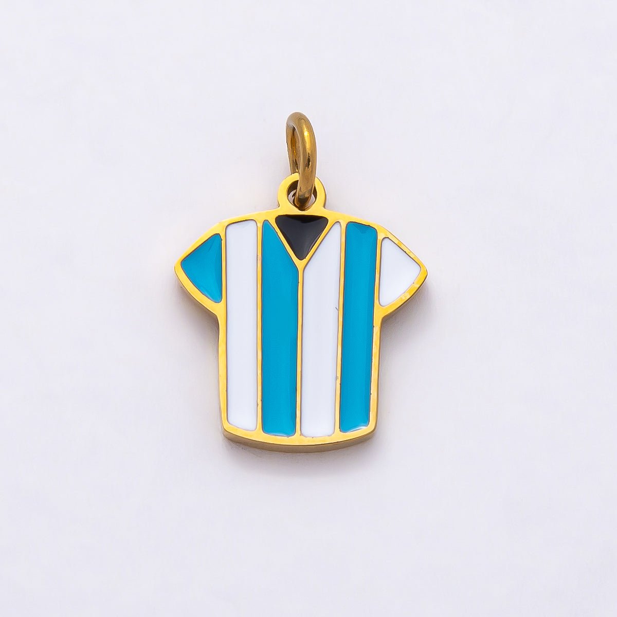 PVD Stainless Steel 14mm Blue & White Enamel Soccer Jersey Shirt Sport Charm | Charms - 00795 - DLUXCA