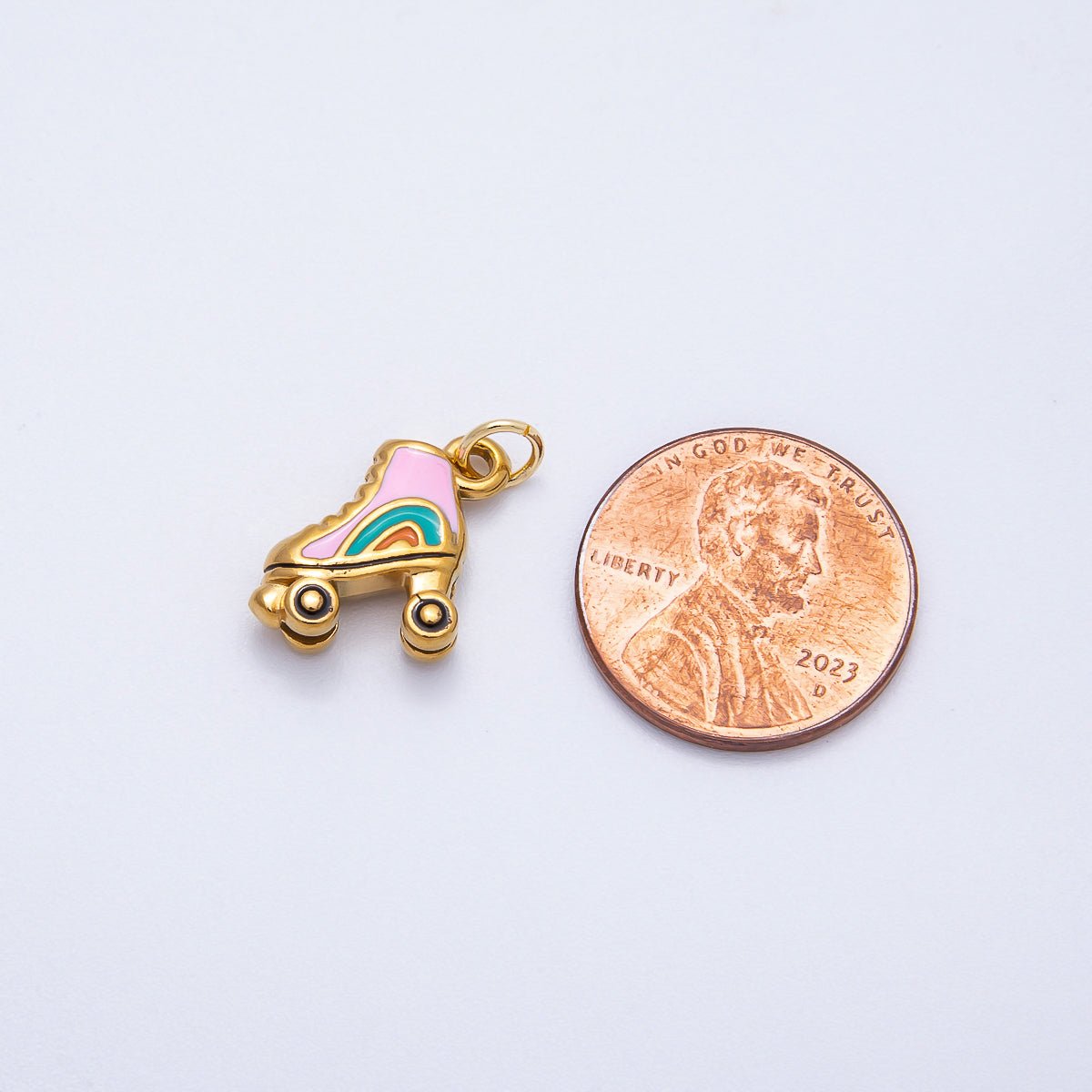 PVD Stainless Steel 14mm Colorful Roller Skates Enamel Charm | Charms - 00713 - DLUXCA