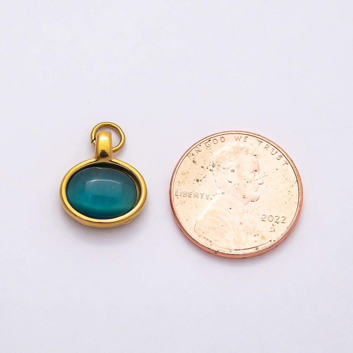 PVD Stainless Steel 14mm Turquoise, Peridot Cabochon Gemstone Oval Charm | Charms - 00804 Charms - 00805 - DLUXCA