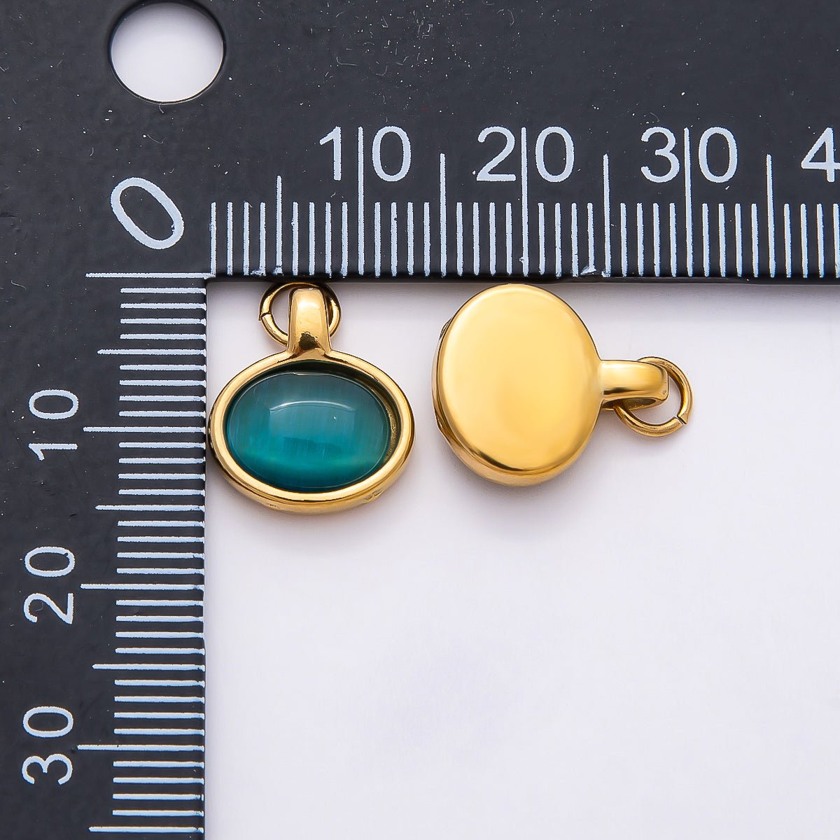 PVD Stainless Steel 14mm Turquoise, Peridot Cabochon Gemstone Oval Charm | Charms - 00804 Charms - 00805 - DLUXCA