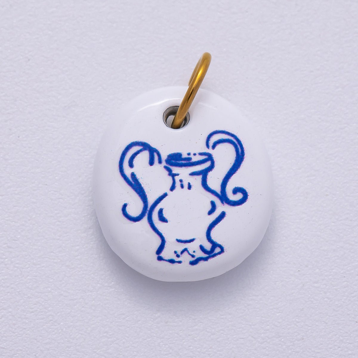 PVD Stainless Steel 14mm White Blue Vase Enamel Round Charm | Charms - 00508 - DLUXCA