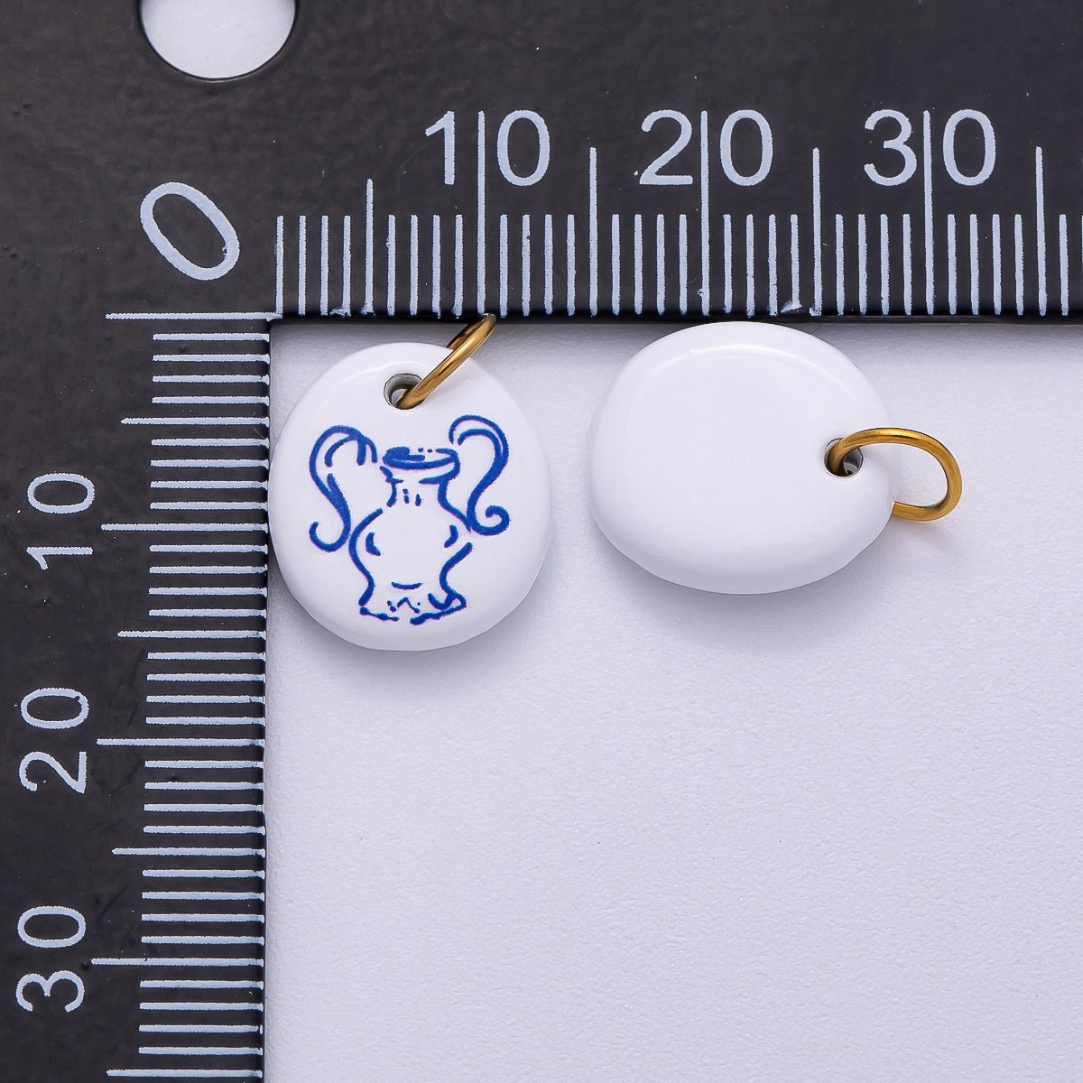 PVD Stainless Steel 14mm White Blue Vase Enamel Round Charm | Charms - 00508 - DLUXCA