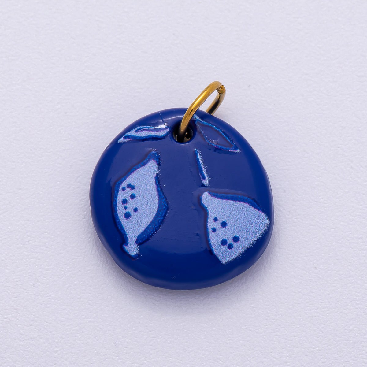 PVD Stainless Steel 15mm Blueberry Fruit Enamel Round Charm | Charms - 00514 - DLUXCA