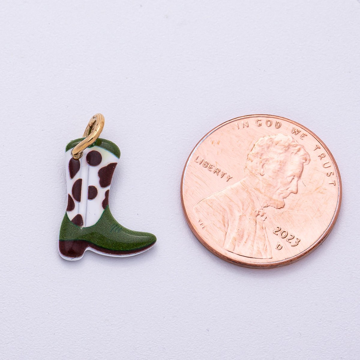 PVD Stainless Steel 15mm Cow - Print Cowboy Boots Enamel Charm | Charms - 00507 - DLUXCA