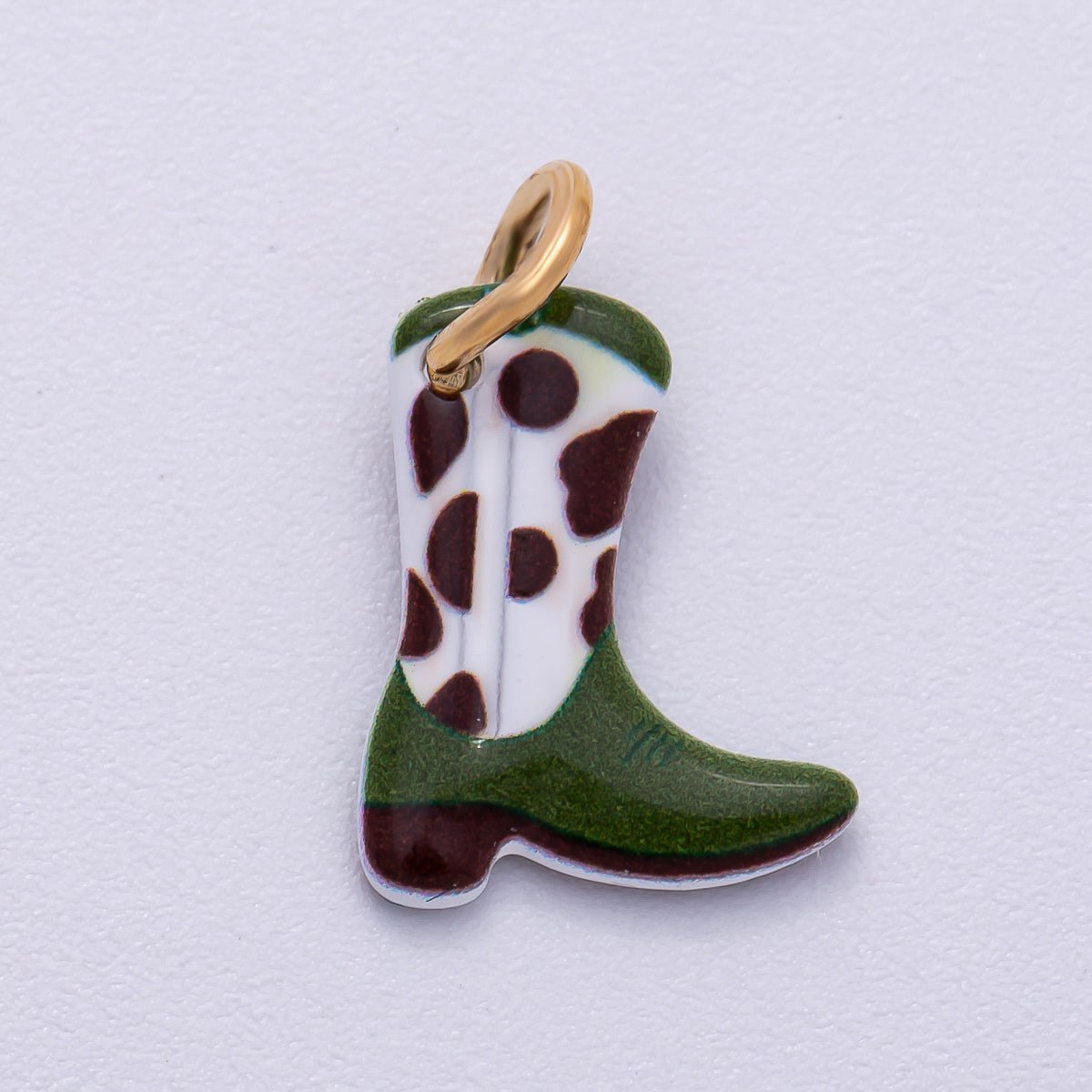 PVD Stainless Steel 15mm Cow - Print Cowboy Boots Enamel Charm | Charms - 00507 - DLUXCA