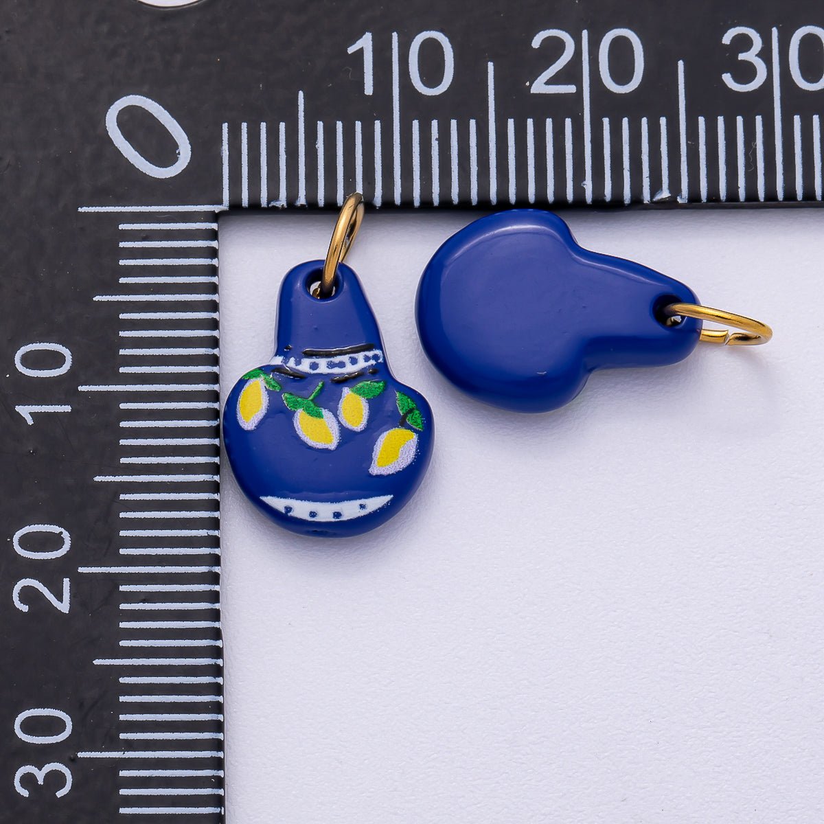 PVD Stainless Steel 15mm Lemon Mediterranean Blue Vase Enamel Charm | Charms - 00499 - DLUXCA