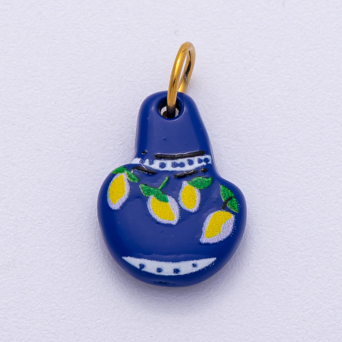 PVD Stainless Steel 15mm Lemon Mediterranean Blue Vase Enamel Charm | Charms - 00499 - DLUXCA