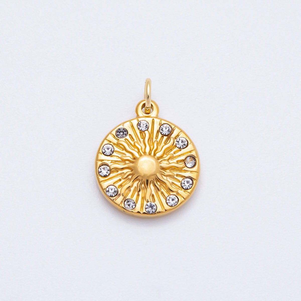 PVD Stainless Steel 16mm Clear CZ Celestial Sun Round Charm | Charms - 00708 - DLUXCA