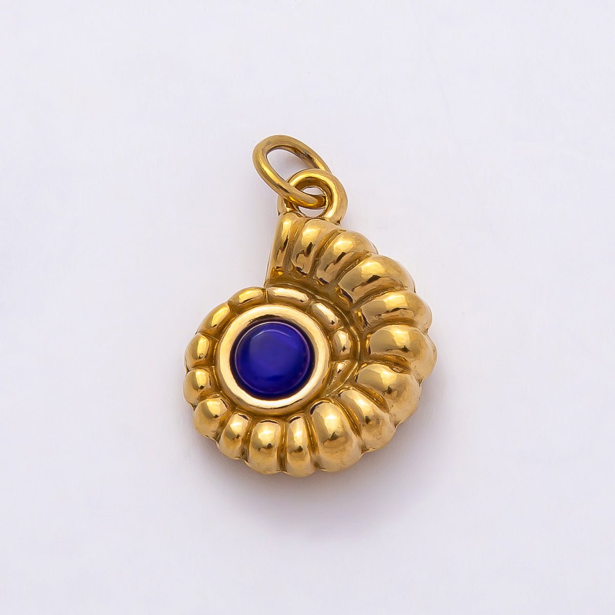 PVD Stainless Steel 17mm Blue Lapis Lazuli, Green Peridot Gemstone Conch Sea Shell Charm | Charms - 00802 Charms - 00803 - DLUXCA