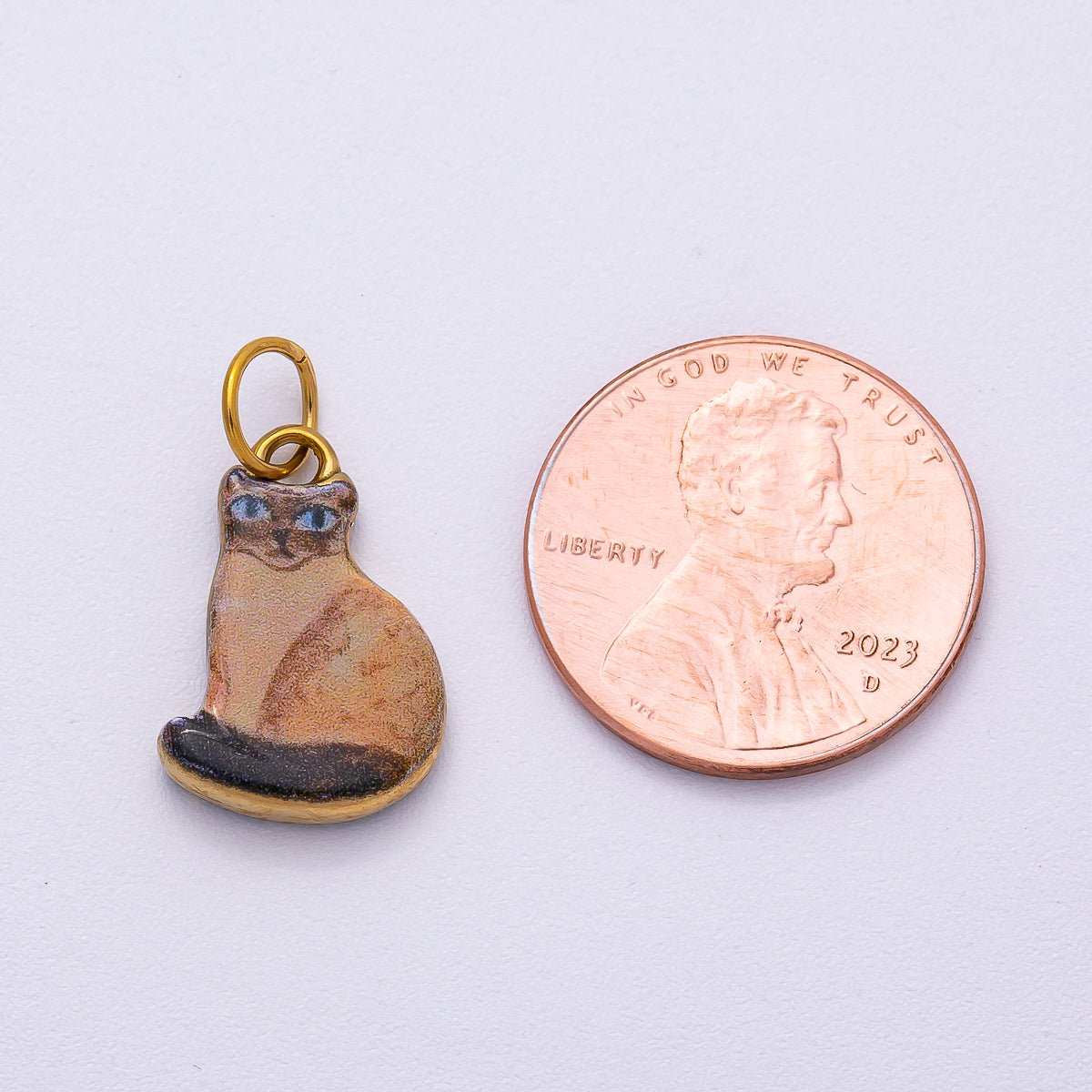 PVD Stainless Steel 17mm Brown Kitty Pet Enamel Charm | Charms - 00506 - DLUXCA