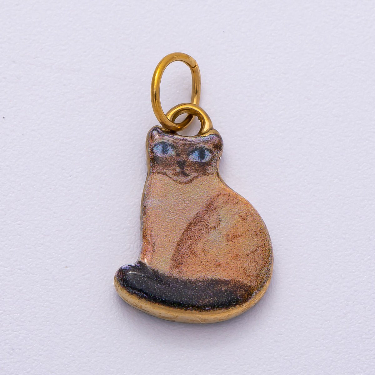 PVD Stainless Steel 17mm Brown Kitty Pet Enamel Charm | Charms - 00506 - DLUXCA