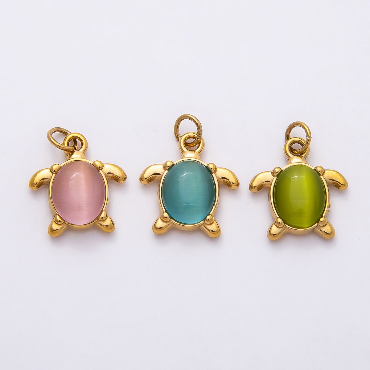PVD Stainless Steel 17mm Colorful Cat Eye Stone Cabochon Ocean Sea Turtle Charm | Charms - 00772 - Charms - 00774 - DLUXCA