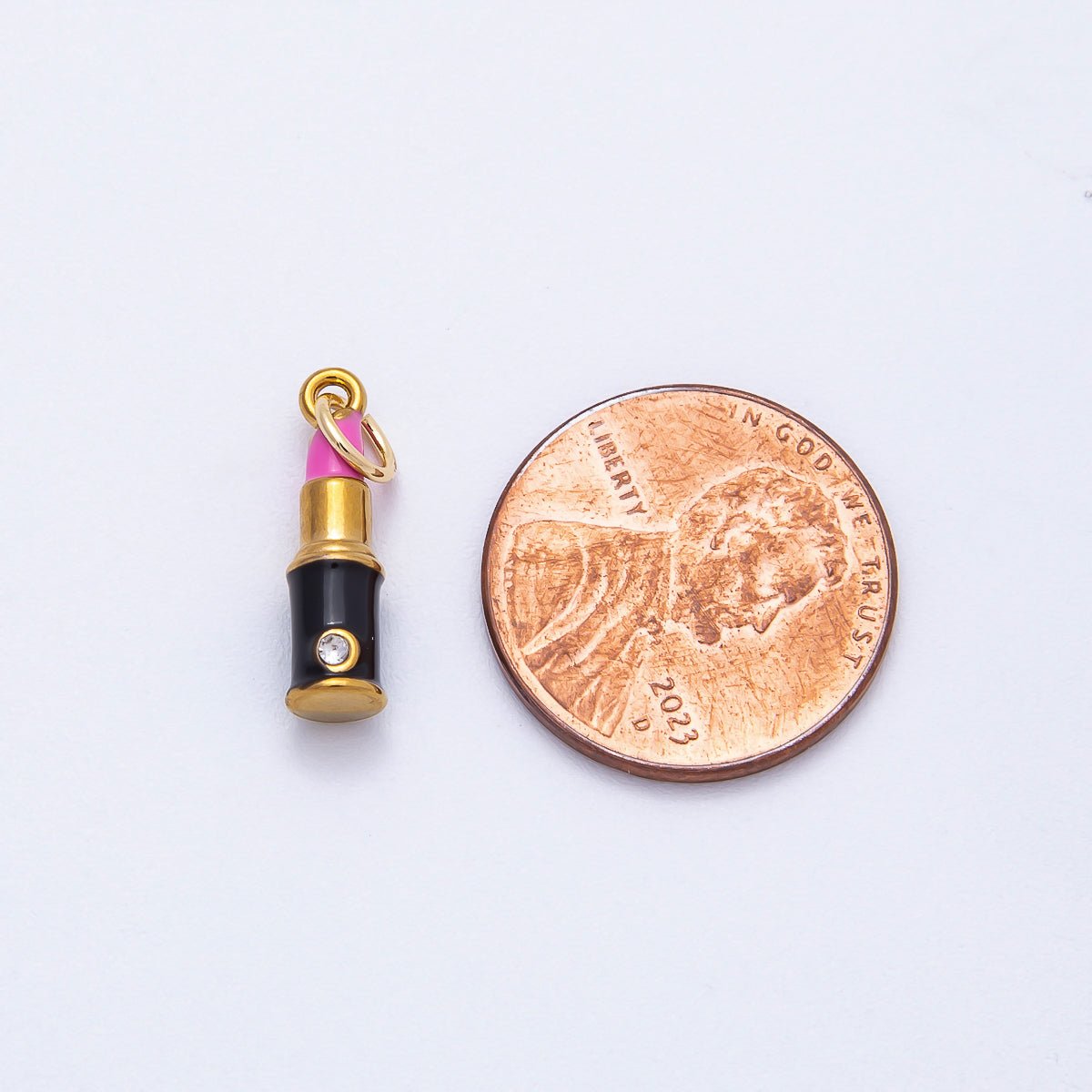 PVD Stainless Steel 17mm Pink Lipstick Enamel Charm | Charms - 00715 - DLUXCA