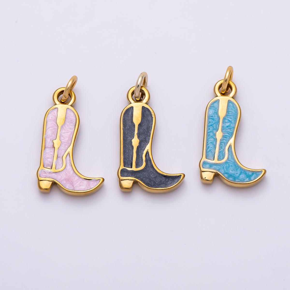 PVD Stainless Steel 18mm Pink, Blue, Black Enamel Cowboy Boots Charm | Charms-01444 ~ Charms-01446 - DLUXCA