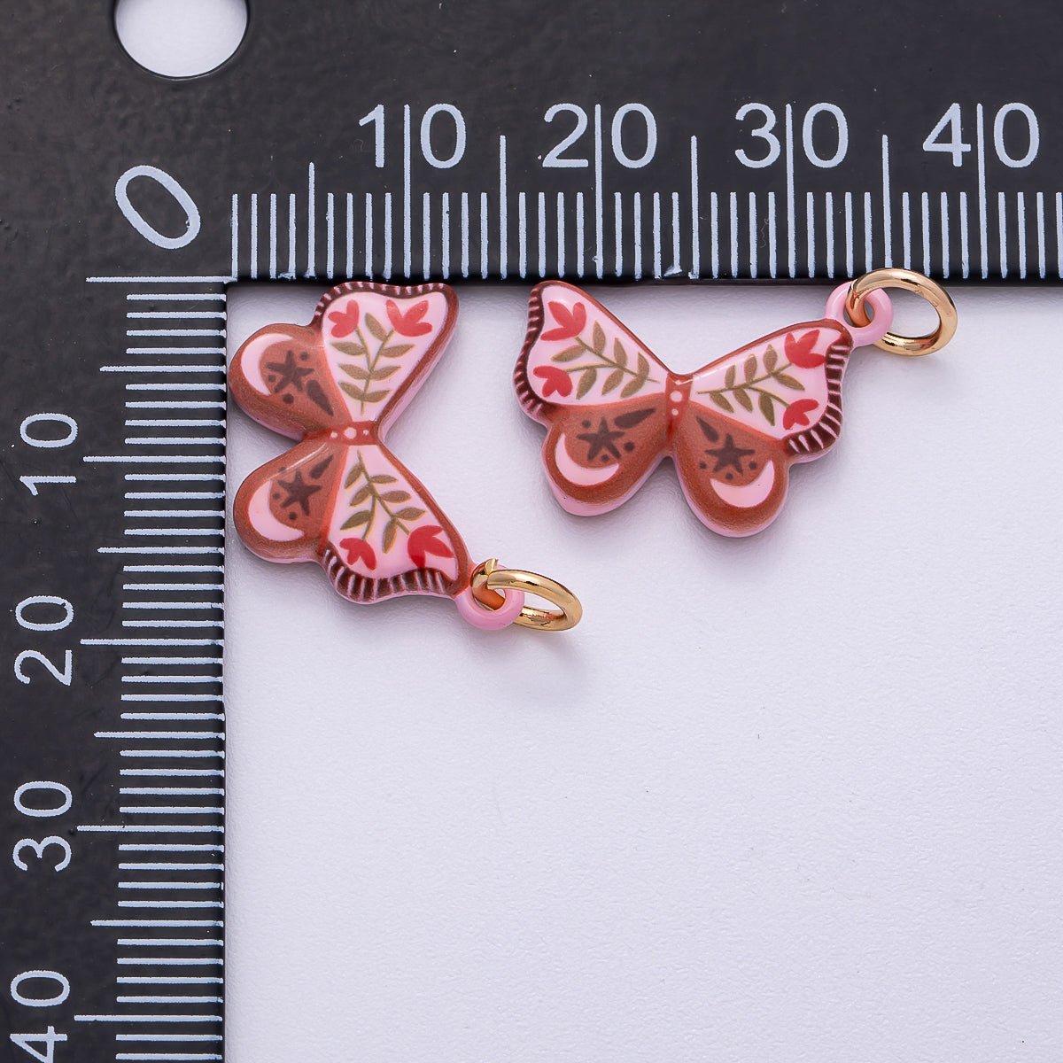 PVD Stainless Steel 18mm Red Pink Enamel Flower Butterfly Charm | Charms - 00502 - DLUXCA