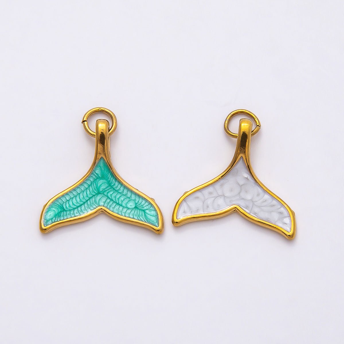 PVD Stainless Steel 18mm Teal and White Mother of Pearl Mermaid Tail Fish Charm | Charms - 00775 - Charms - 00776 - DLUXCA