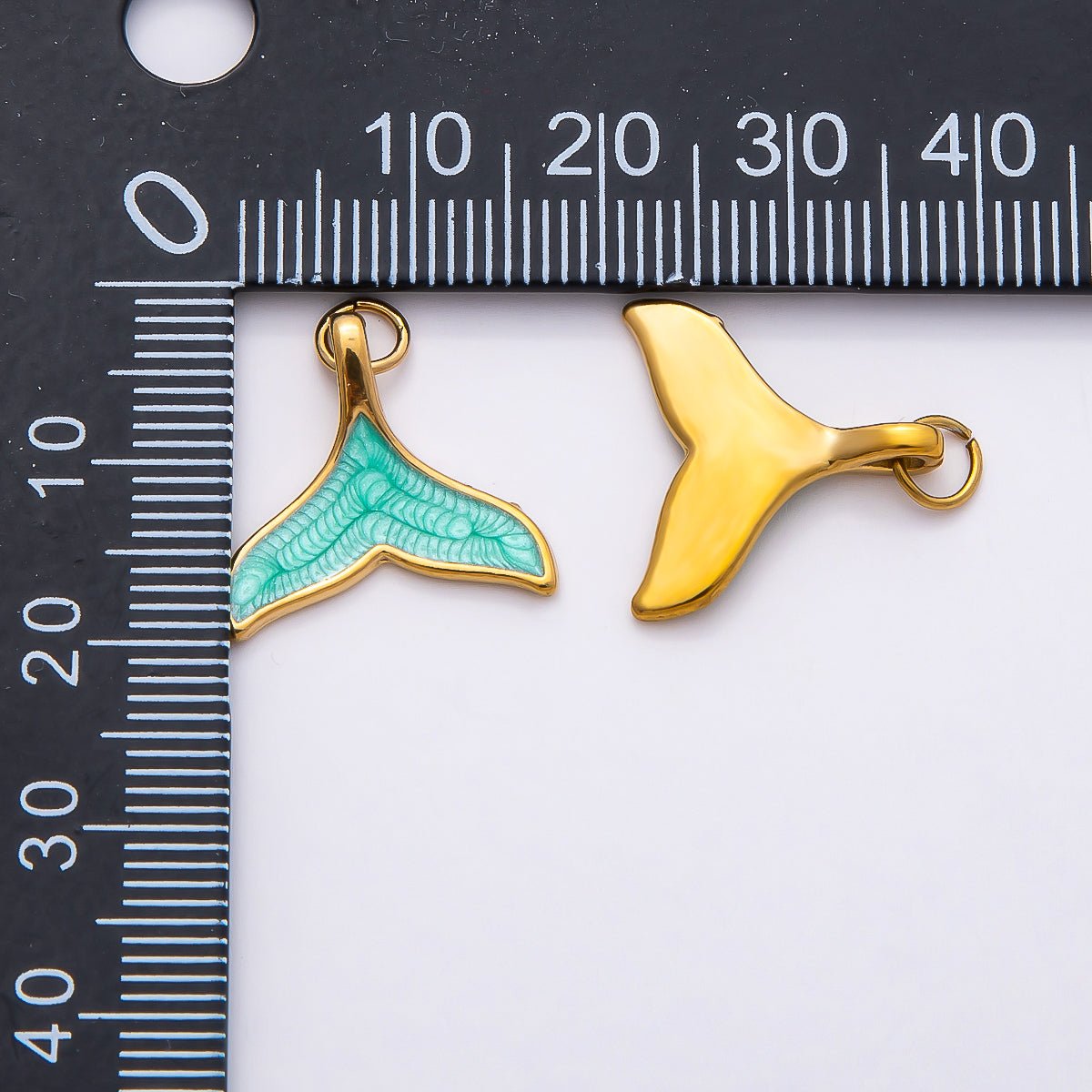 PVD Stainless Steel 18mm Teal and White Mother of Pearl Mermaid Tail Fish Charm | Charms - 00775 - Charms - 00776 - DLUXCA
