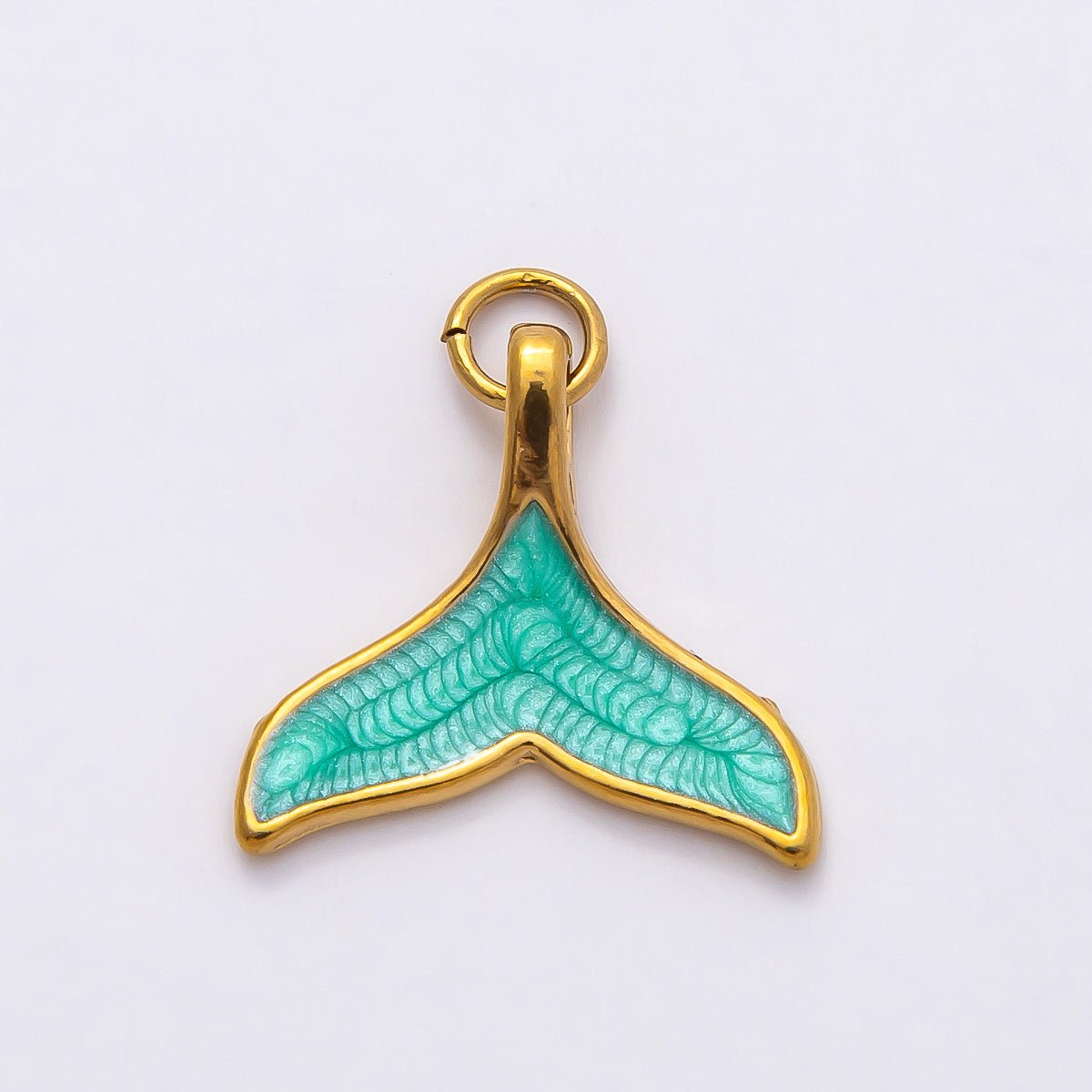 PVD Stainless Steel 18mm Teal and White Mother of Pearl Mermaid Tail Fish Charm | Charms - 00775 - Charms - 00776 - DLUXCA