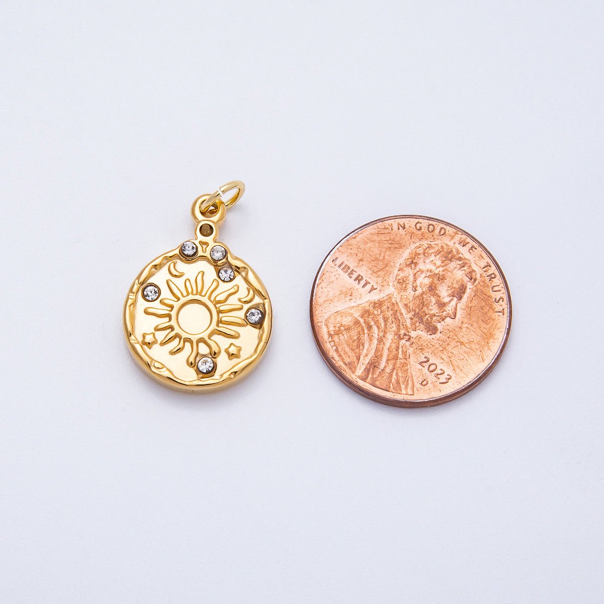 PVD Stainless Steel 19mm Clear CZ Celestial Sun Medallion Charm | Charms - 00711 - DLUXCA