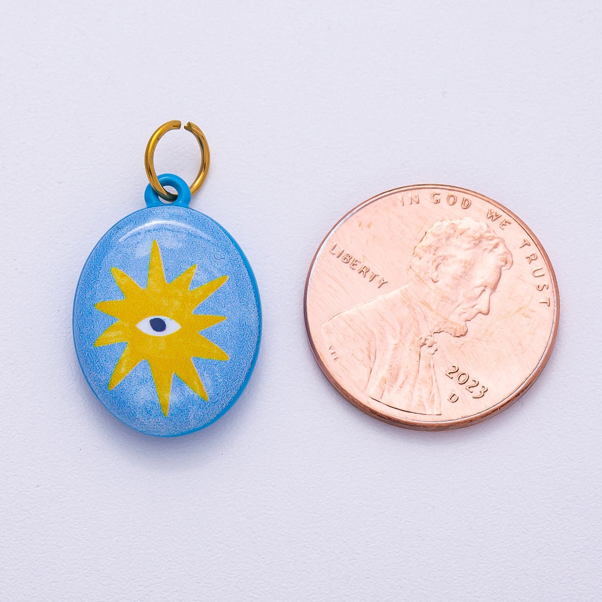 PVD Stainless Steel 20mm Blue Sun Eye Enamel Oval Charm | Charms - 00504 - DLUXCA