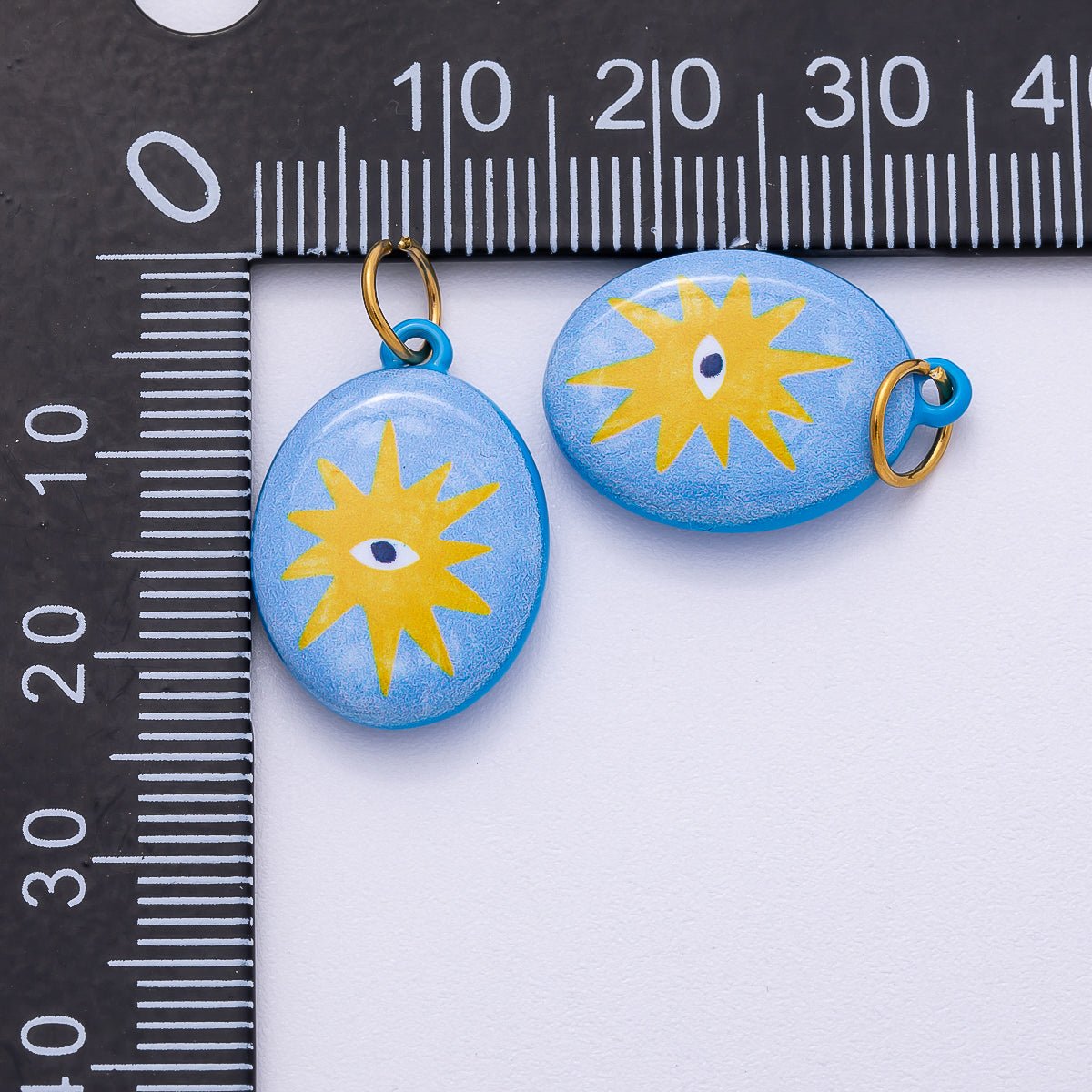 PVD Stainless Steel 20mm Blue Sun Eye Enamel Oval Charm | Charms - 00504 - DLUXCA