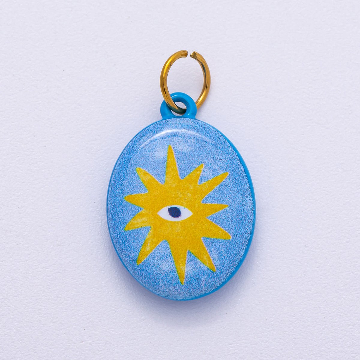 PVD Stainless Steel 20mm Blue Sun Eye Enamel Oval Charm | Charms - 00504 - DLUXCA