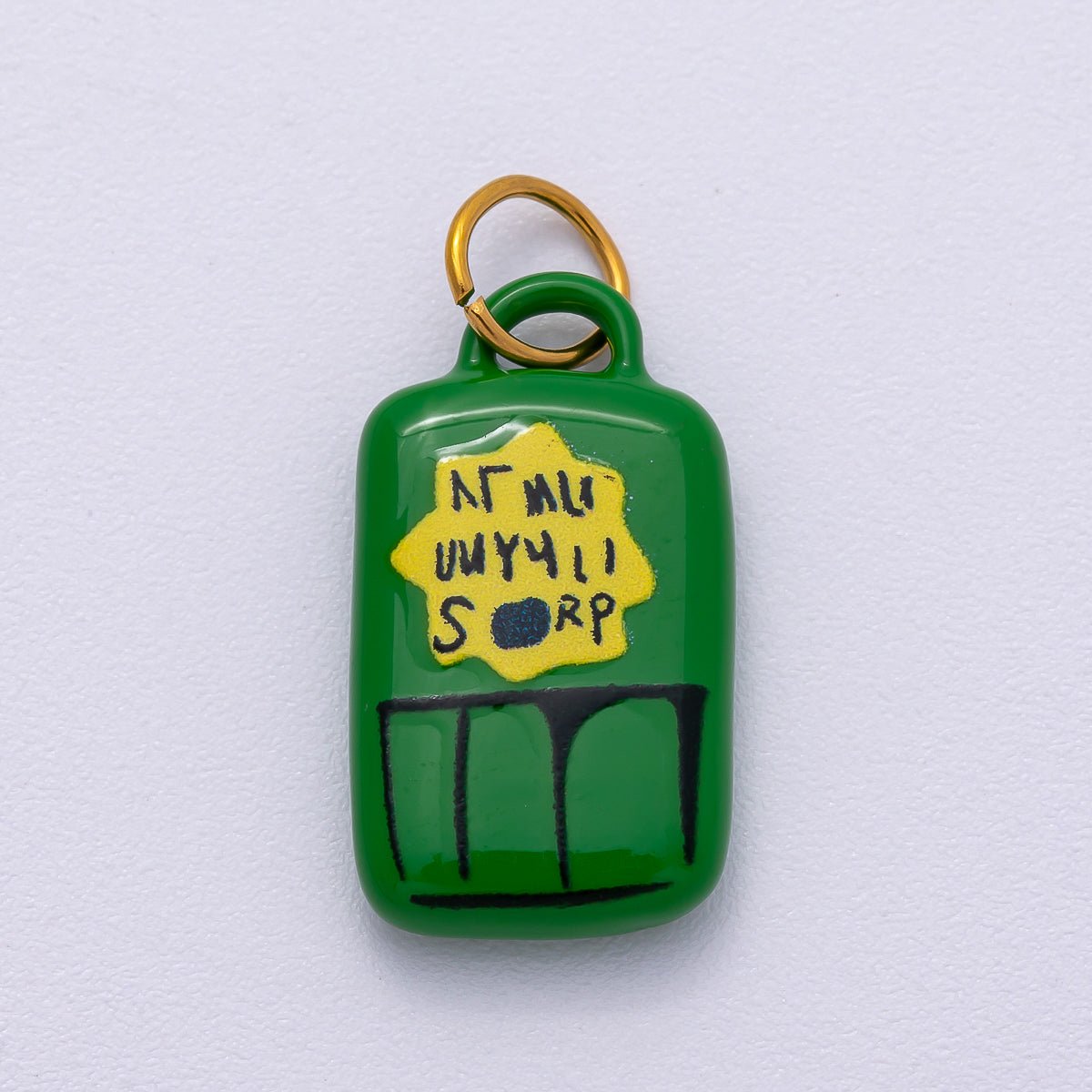 PVD Stainless Steel 20mm Green Juice Box Enamel Rectangle Charm | Charms - 00513 - DLUXCA