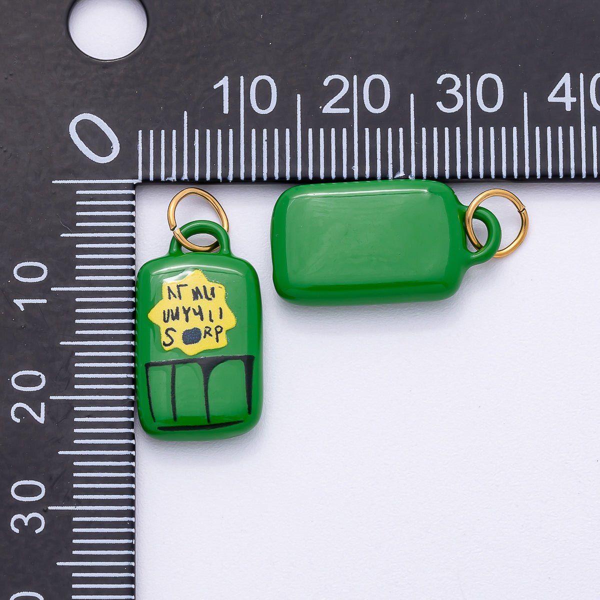 PVD Stainless Steel 20mm Green Juice Box Enamel Rectangle Charm | Charms - 00513 - DLUXCA